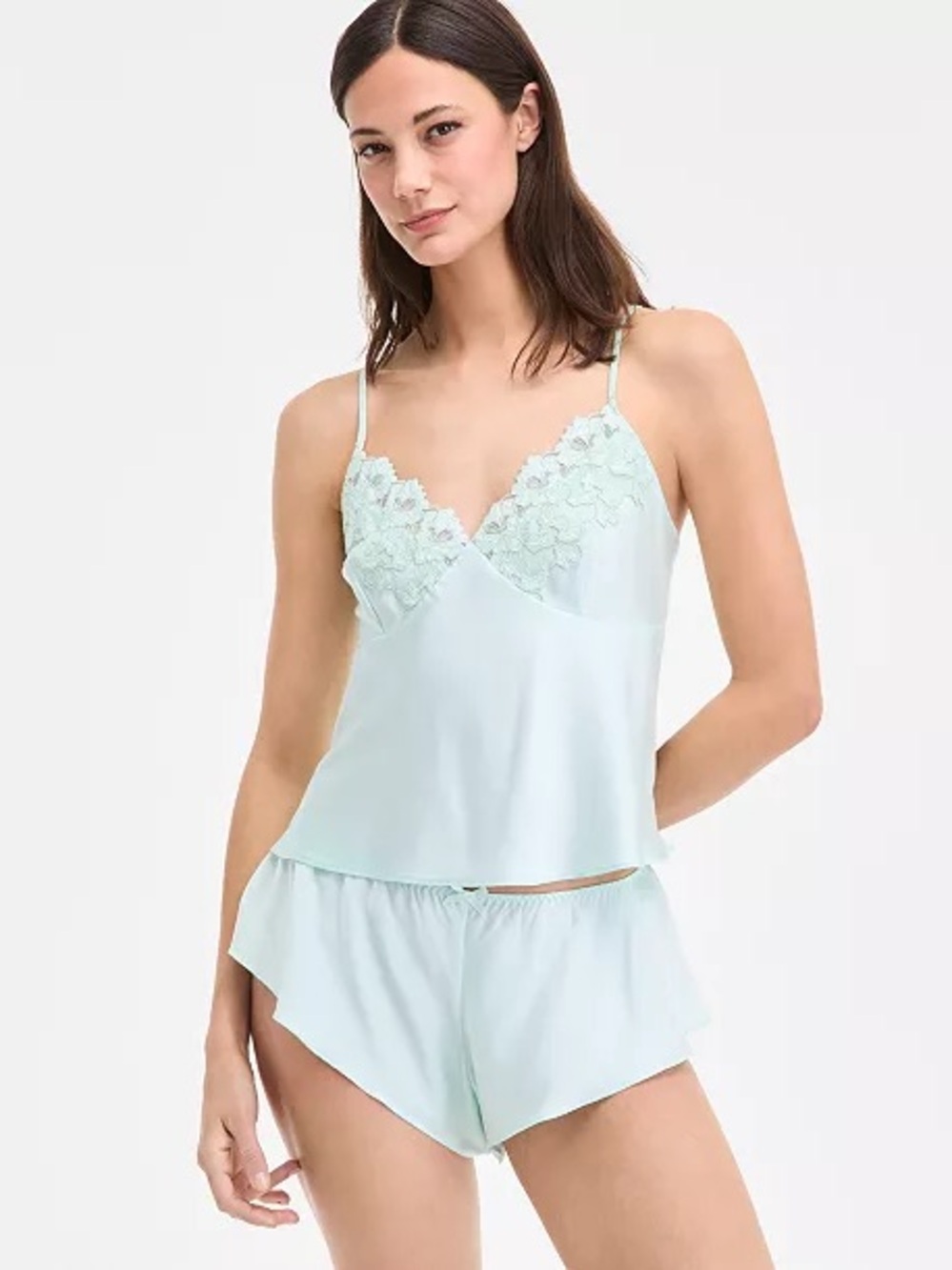 INC International Concepts Mint Lace-Trim Cami & Shorts Set